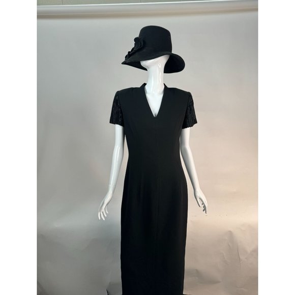 Richard Warren Petites Beaded Sleeve Long Black Dress 10P Black Acetate Blend - Picture 9 of 16